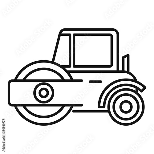 Modern road roller icon. Outline modern road roller vector icon for web design isolated on white background