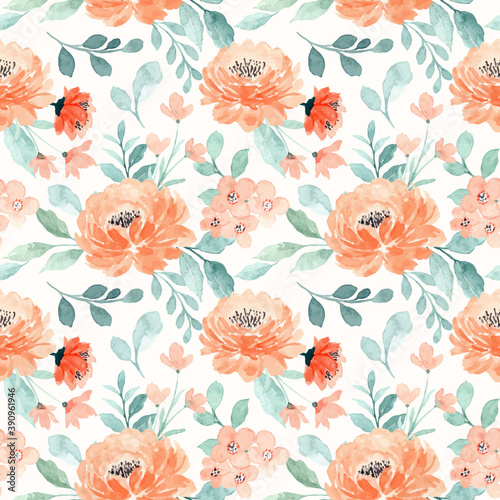 Seamless pattern with peach floral watercolor