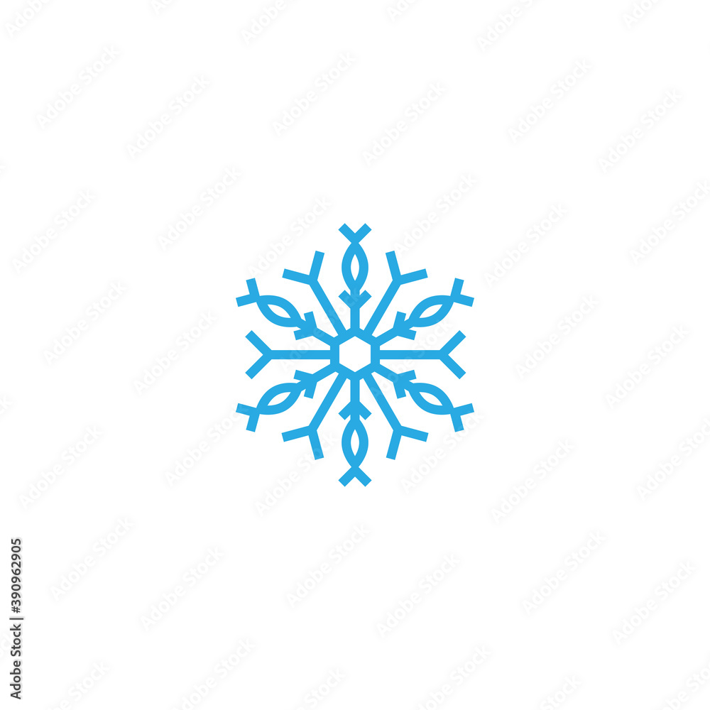 blue flat snowflake icon isolated on white. Freeze, cold, ice pictogram. blue flat snowflake icon isolated on white. Freeze, cold, ice pictogram.