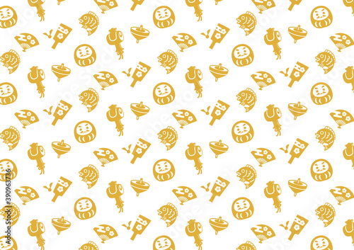 お正月の縁起物のパターン　金色