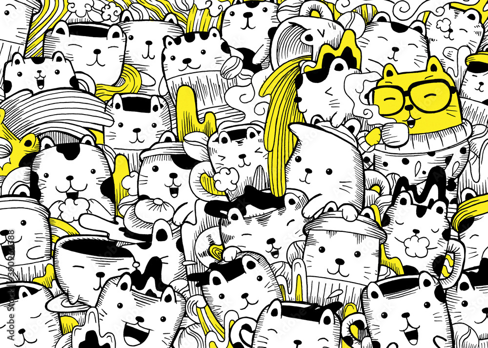 Obraz premium Catfee Time Pattern Illustration