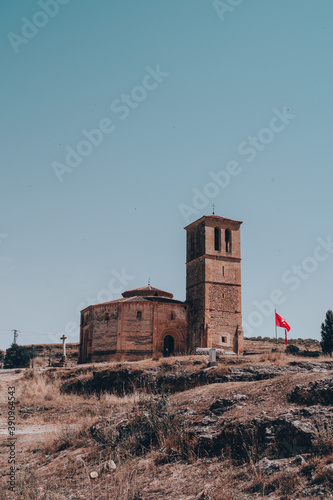 Vertical shot of the church of Vera Cruz in Zamarramala, Spain photo