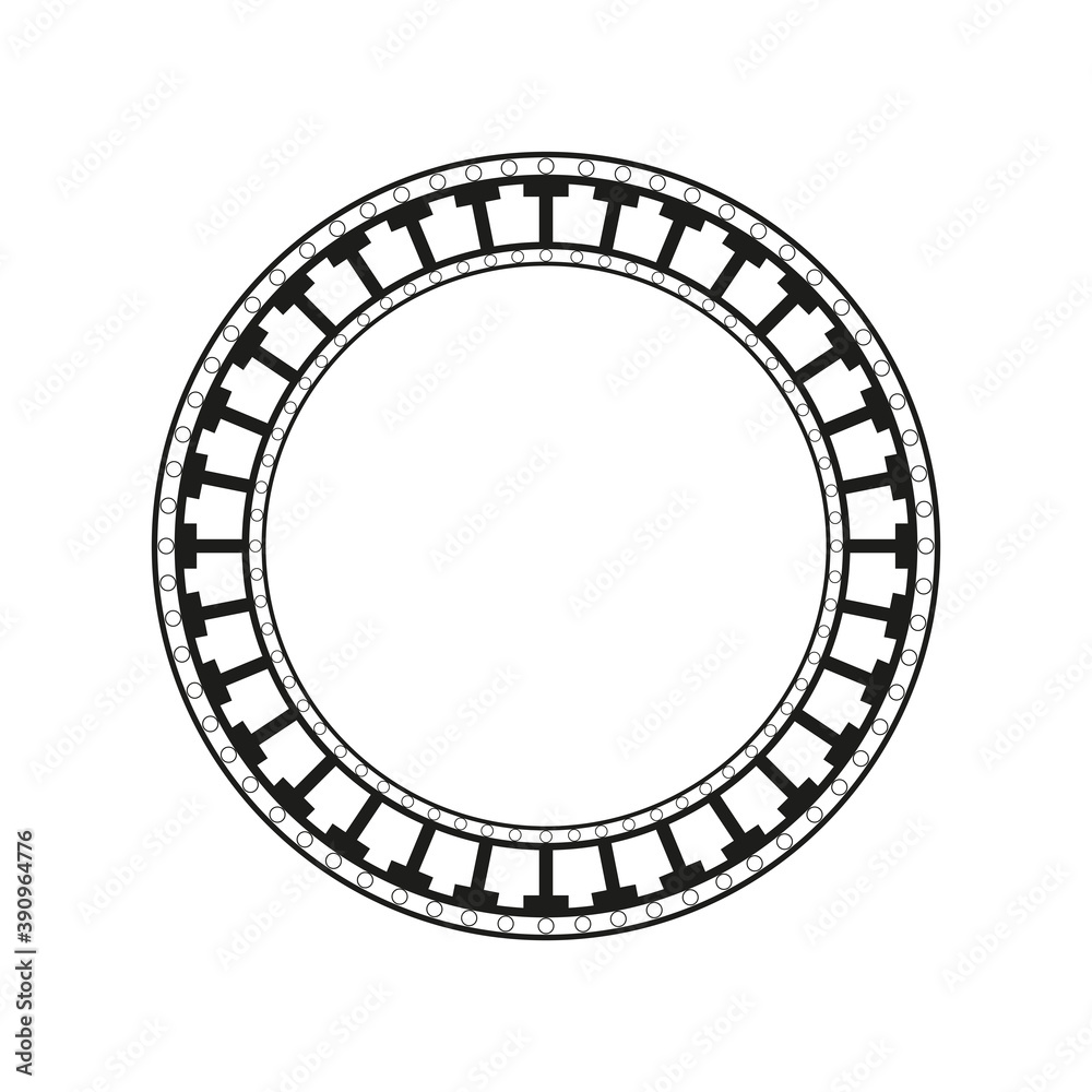 Circle with decorative ornament. Round frame. Black and white vector illustration.