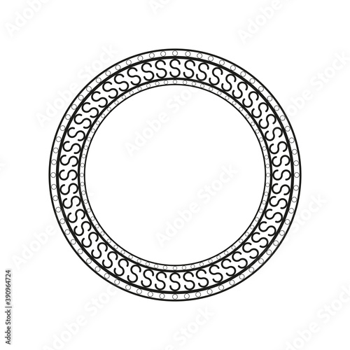 Circle with decorative ornament. Round frame. Black and white vector illustration.