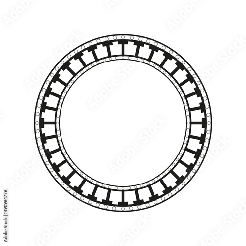Circle with decorative ornament. Round frame. Black and white vector illustration.