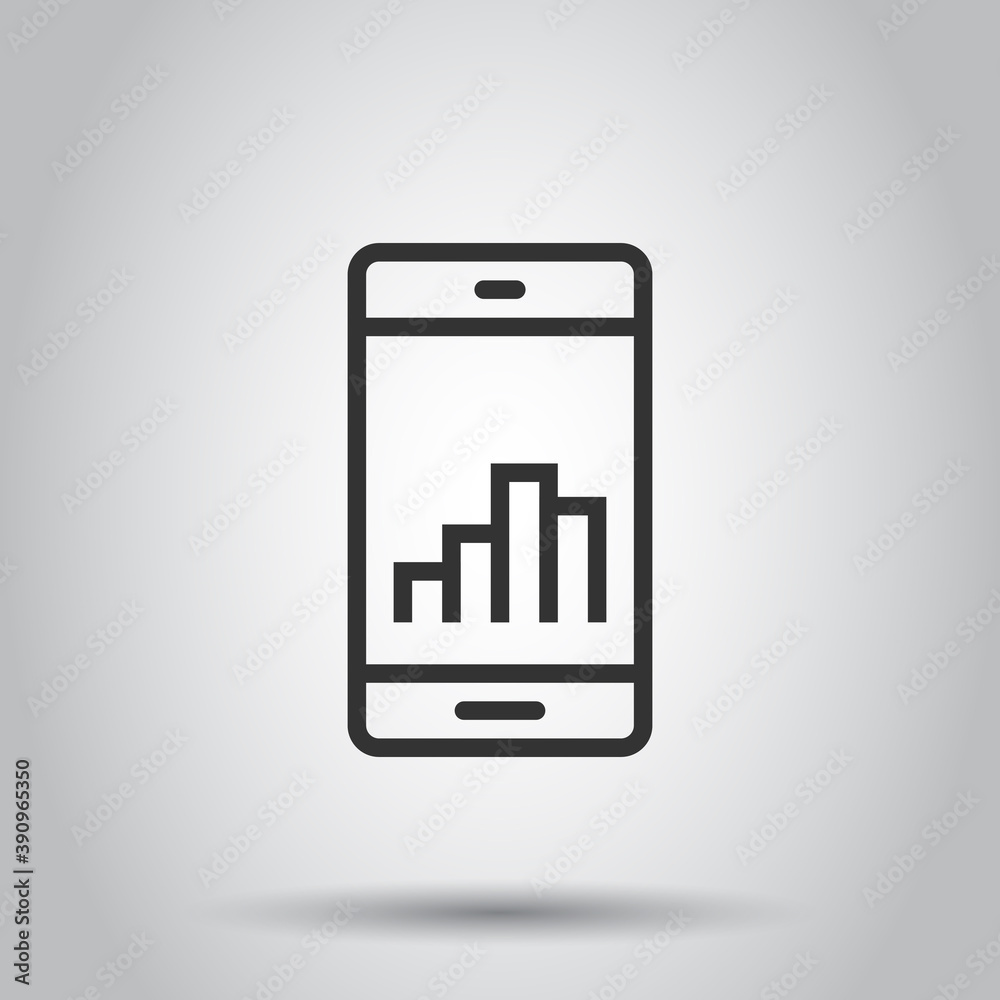 Phone diagram icon in flat style. Smartphone growth statistic vector illustration on white isolated background. Gadget analytics business concept. Phone diagram icon in flat style. Smartphone growth statistic vector illustration on white isolated background. Gadget analytics business concept.