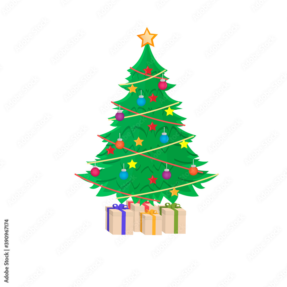Fototapeta premium Christmas tree with gifts, vector illustration