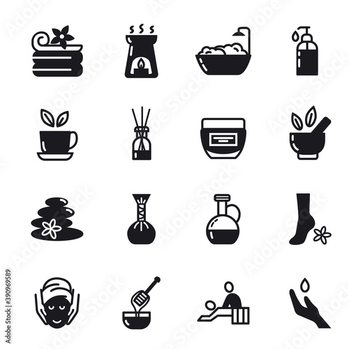 Spa and Beauty black icons vector set.