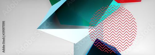 Low poly 3d geometric shapes, minimal abstract background. Vector illustrations for covers, banners, flyers and posters and other