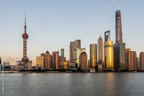 Sunset view of Lujiazui  the financial district in Shanghai  China.