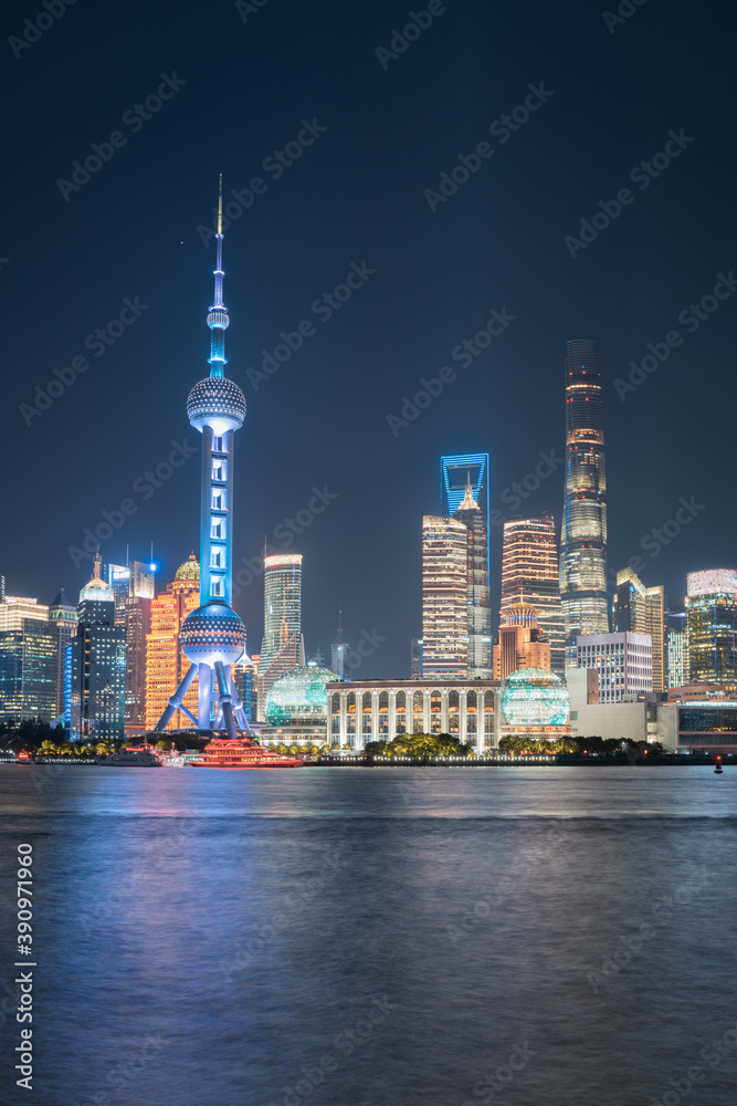 Night view of Lujiazui, the financial district in Shanghai, China.
