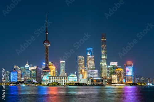 Night view of Lujiazui  the financial district in Shanghai  China.