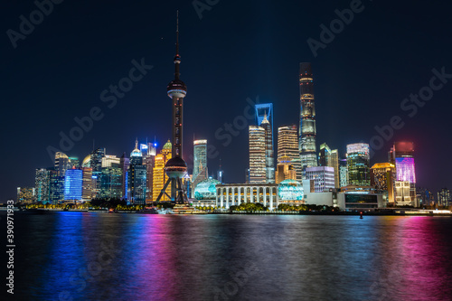 Night view of Lujiazui  the financial district in Shanghai  China.