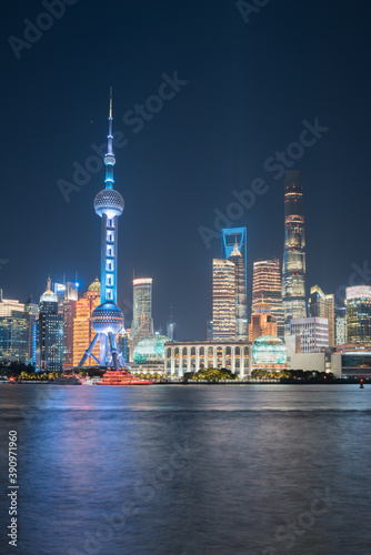 Night view of Lujiazui, the financial district in Shanghai, China.