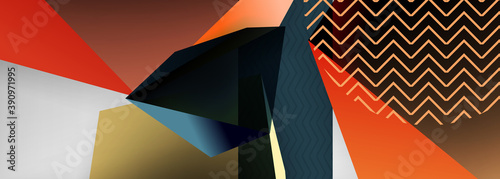 Low poly 3d geometric shapes, minimal abstract background. Vector illustrations for covers, banners, flyers and posters and other