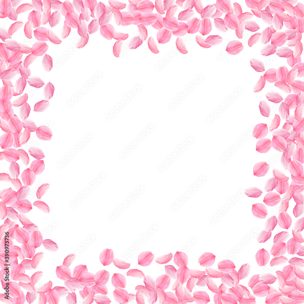 Sakura petals falling down. Romantic pink bright m