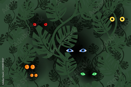 eyes of various creatures in the jungle, seamless pattern