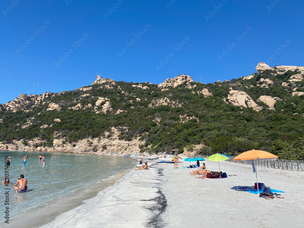 Corse Corsica Roccapina beach paradise beach with turquoise water and sandy beach Corse Corsica Roccapina beach paradise beach with turquoise water and sandy beach