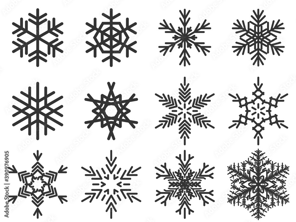 set of grey snowflakes set of grey snowflakes
