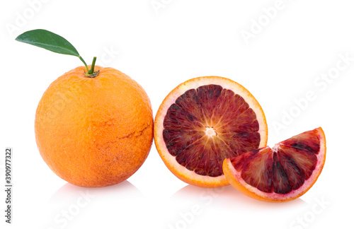 Red blood orange fruit isolated on white background