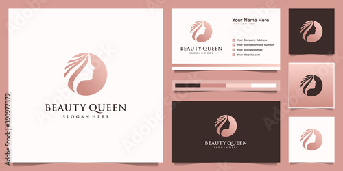 Elegant woman hair salon gold gradient logo design and business card