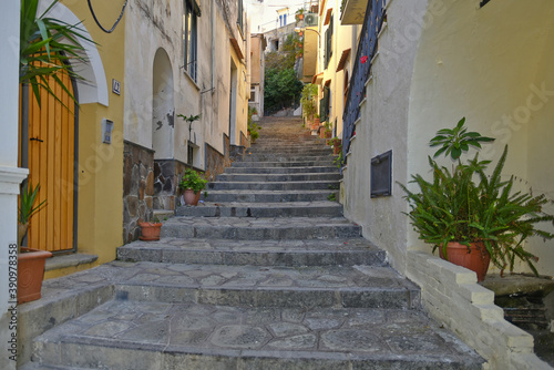 Fototapeta Naklejka Na Ścianę i Meble -  A narrow street among the old houses of Massa Lubrense, un villaggio di pescatori nella regione Campania, Italy.