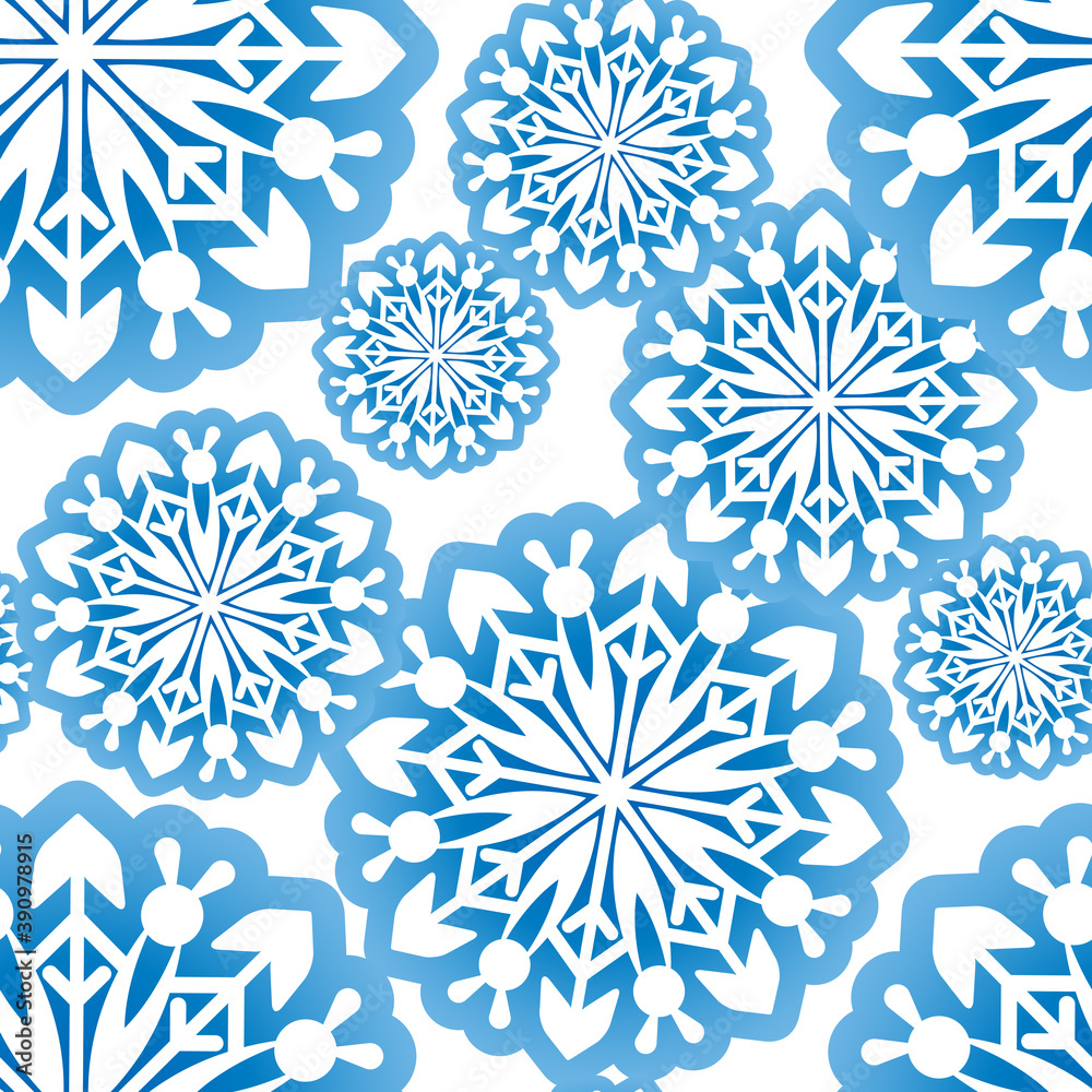 Snowflake seamless pattern. Snow pattern with snowflakes. Festive Christmas and New Year background. Winter vector illustration