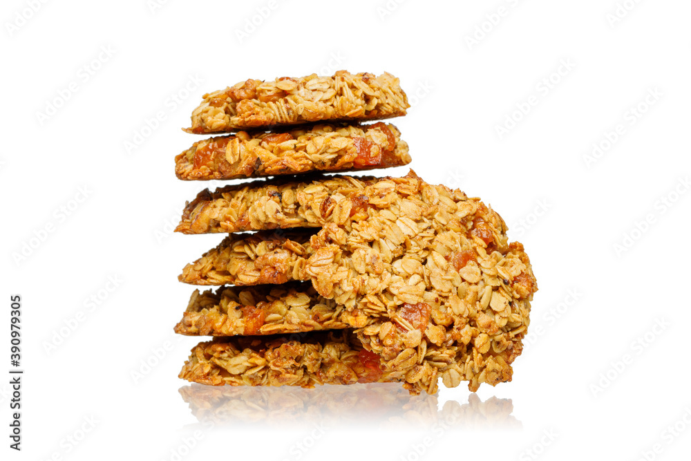 Oatmeal cookies isolated on a white background side view. Oatmeal cookies isolated on a white background side view.