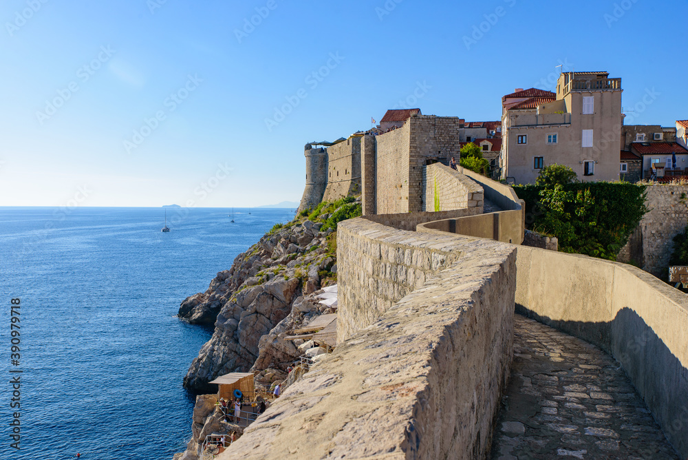 Walls of Dubrovnik surrounding the old city of Dubrovnik in Croatia