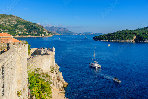 Walls of Dubrovnik and Adriatic Sea in Croatia