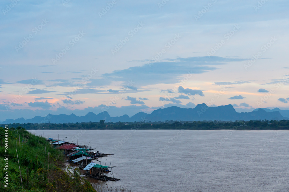 landscape of Mekong River with Thai and Laos border at sunrise