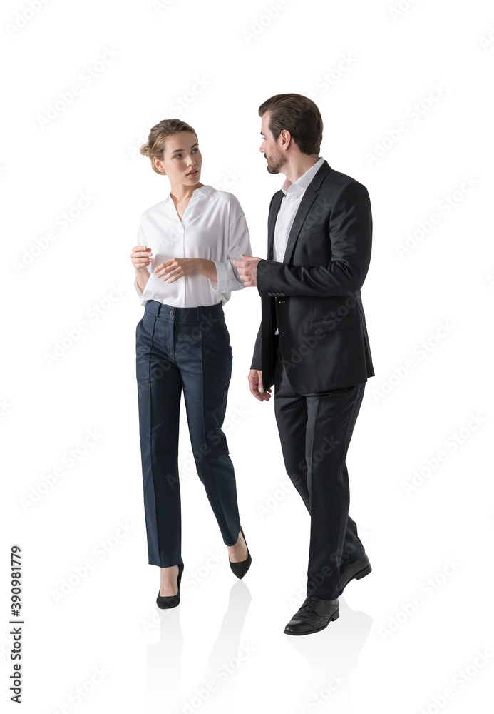 Businessman and businesswoman talking, isolated Businessman and businesswoman talking, isolated