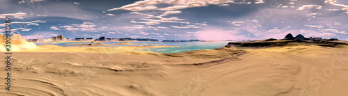 Alien Planet. Mountain and lake. Panorama. 3D rendering © Pavel Parmenov