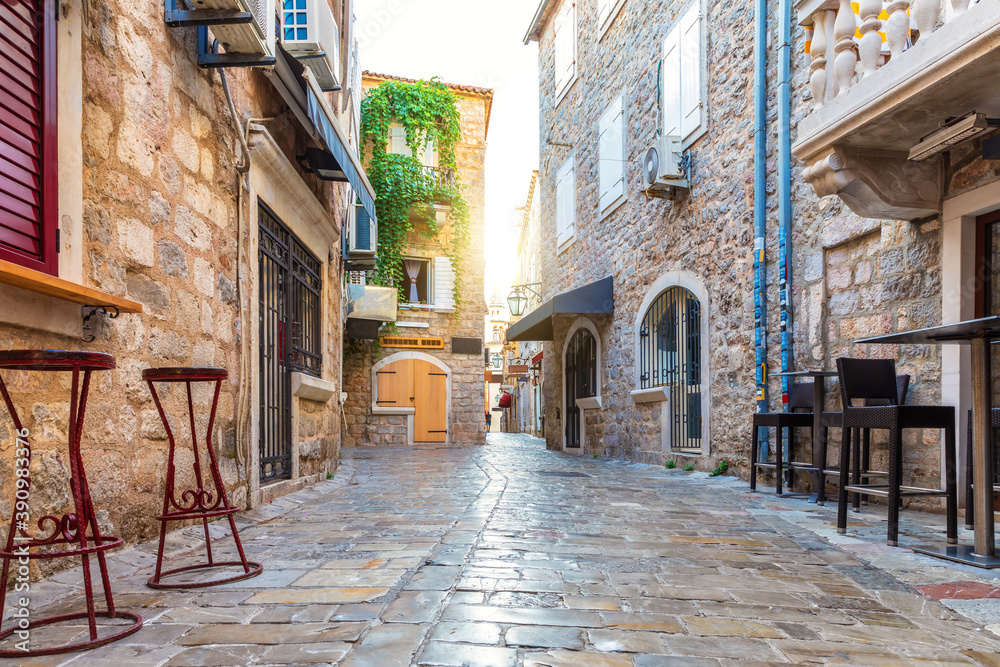 Old Town of Budva and traditional buildings of Montenegro