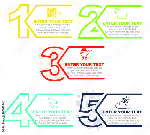 Minimal business infographic template with number 5 options or steps colored version seven