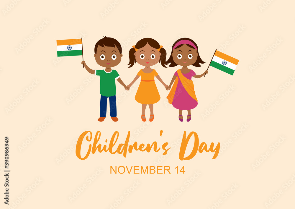 Children's Day in India vector. Indian children with indian flag vector. Cute little boy and