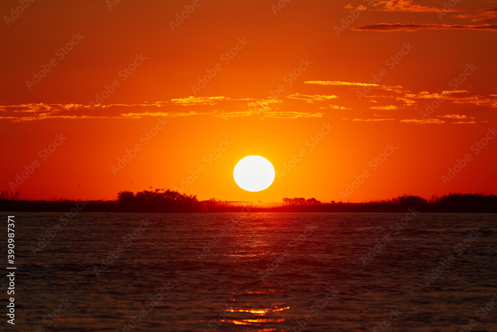 Sunset at the Okavango River in Botswana