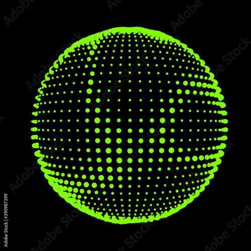 Abstract halftone textured sphere. Disco ball lines flare. Electric jet impulse discharges. Waves of thickened flows