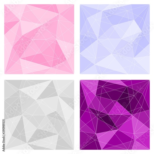 Pink, grey and violet triangle background or chevron surface pattern set