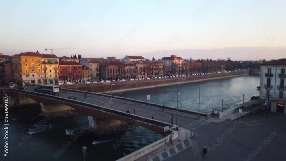 Sunset rooftop view of Verona italy city with river bridge Sunset rooftop view of Verona italy city with river bridge