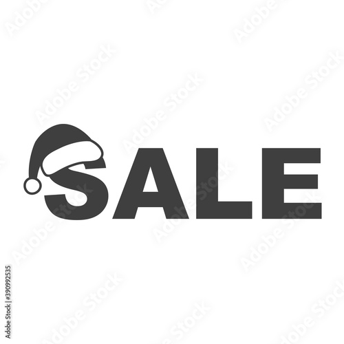 Rebajas de Navidad. Logotipo con texto Sale con gorro Papá Noel en color gris