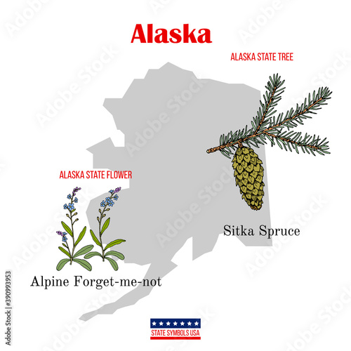 Alaska. Set of USA official state symbols