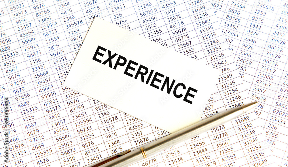 EXPERIENCE text, pen and reports next to it. EXPERIENCE text, pen and reports next to it.