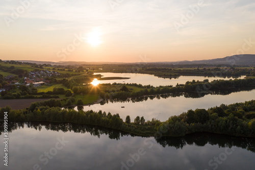 Drone panorama over lake and landscape in Germany