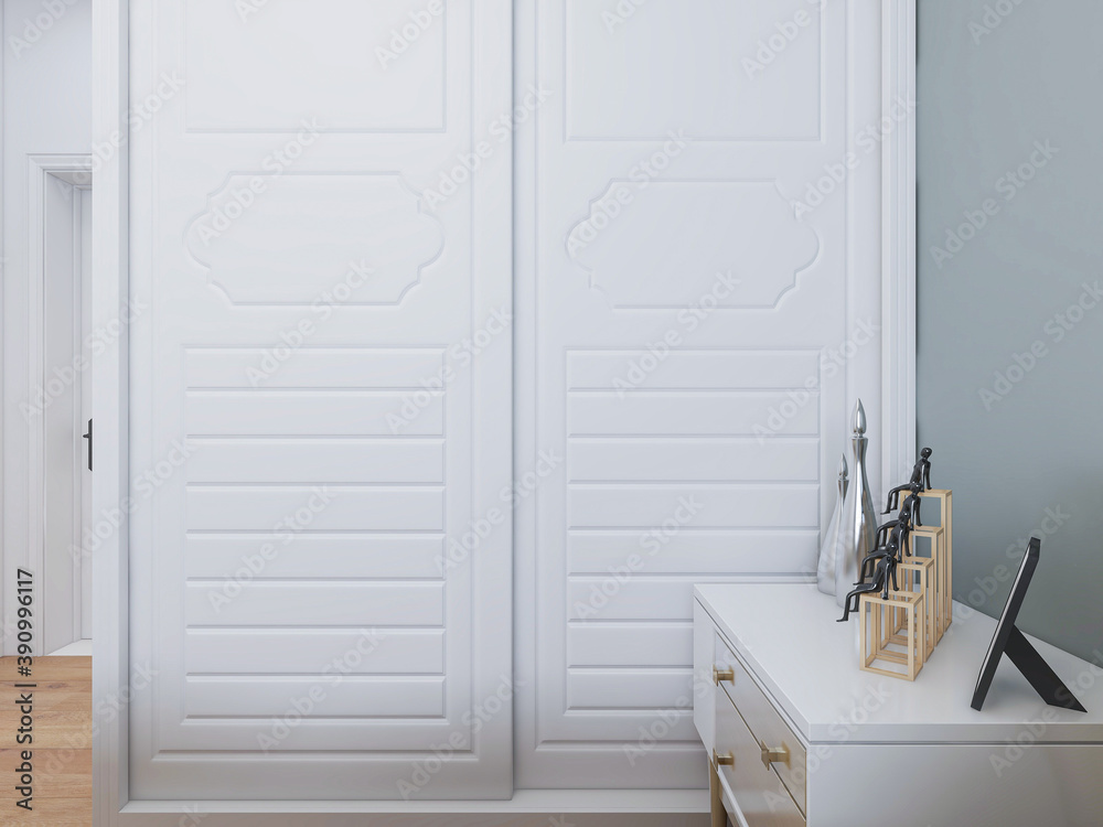 Modern design of the bedroom, there are large bed, dressing table and other facilities Modern design of the bedroom, there are large bed, dressing table and other facilities