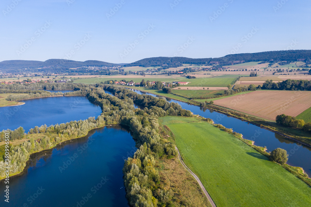 Obraz premium Drone panorama over lake and landscape in Germany