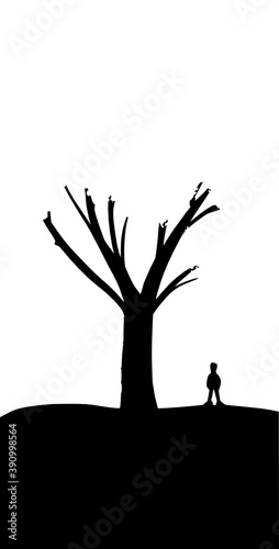 silhouette of a person with a tree