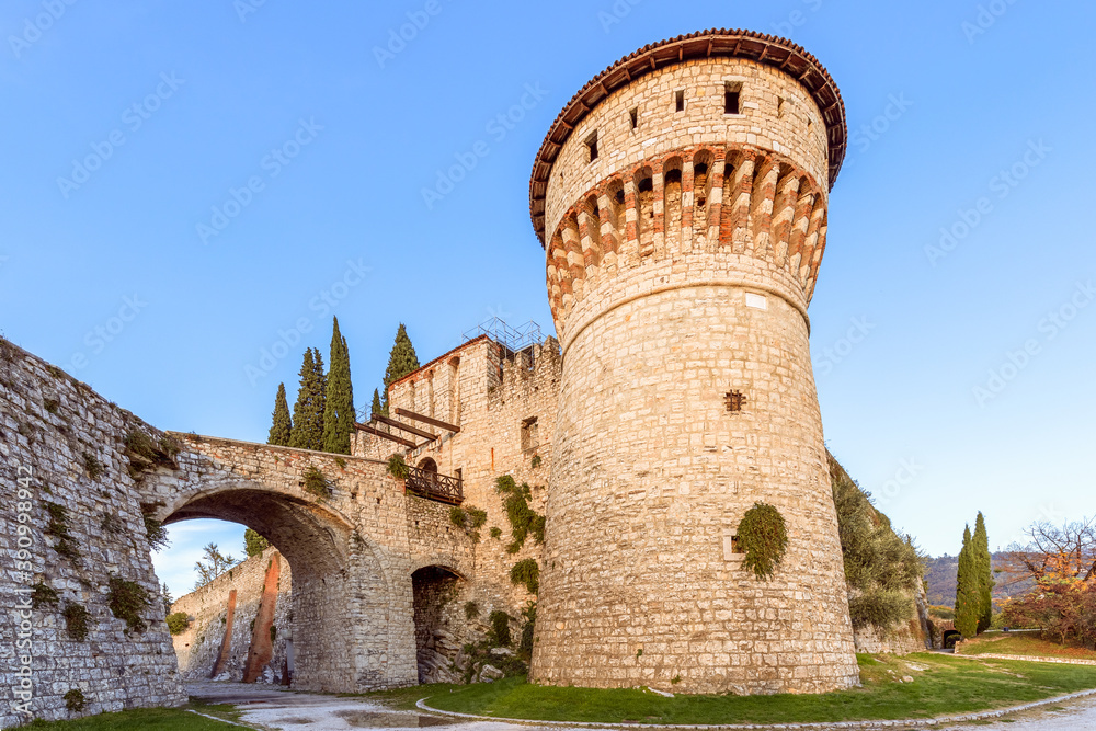Brescia castle, view from the lower park. Brescia, lombardy, Italy