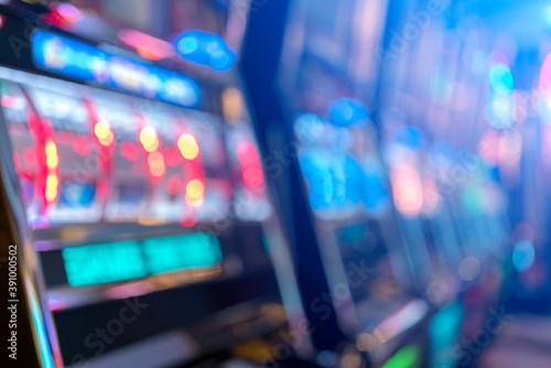 abstract blur background of slot machine in casino club entertainment leisure concept