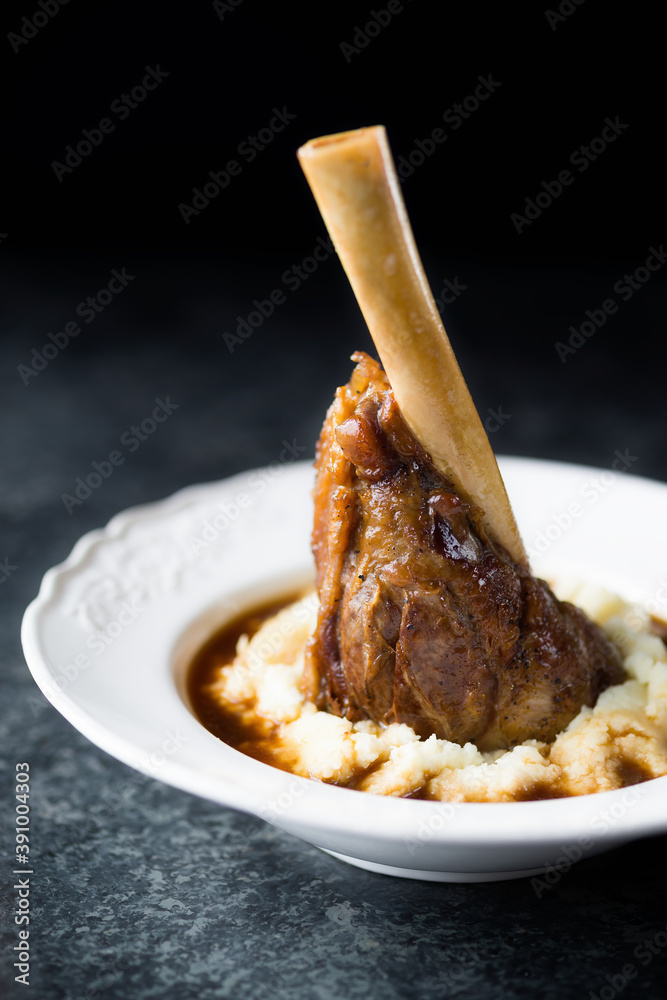 rustic english lamb shanks with mashed potato comfort food
